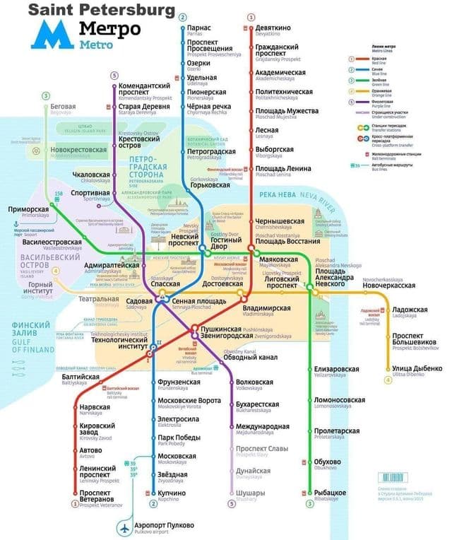 Mapa stacji metra w Sankt Petersburgu