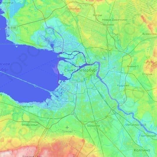 Mapa wysokościowa Sankt Petersburga