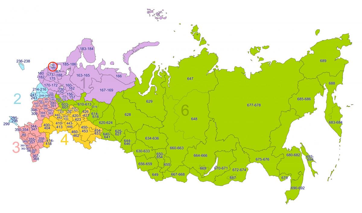 Mapa kodów strefowych Sankt Petersburga
