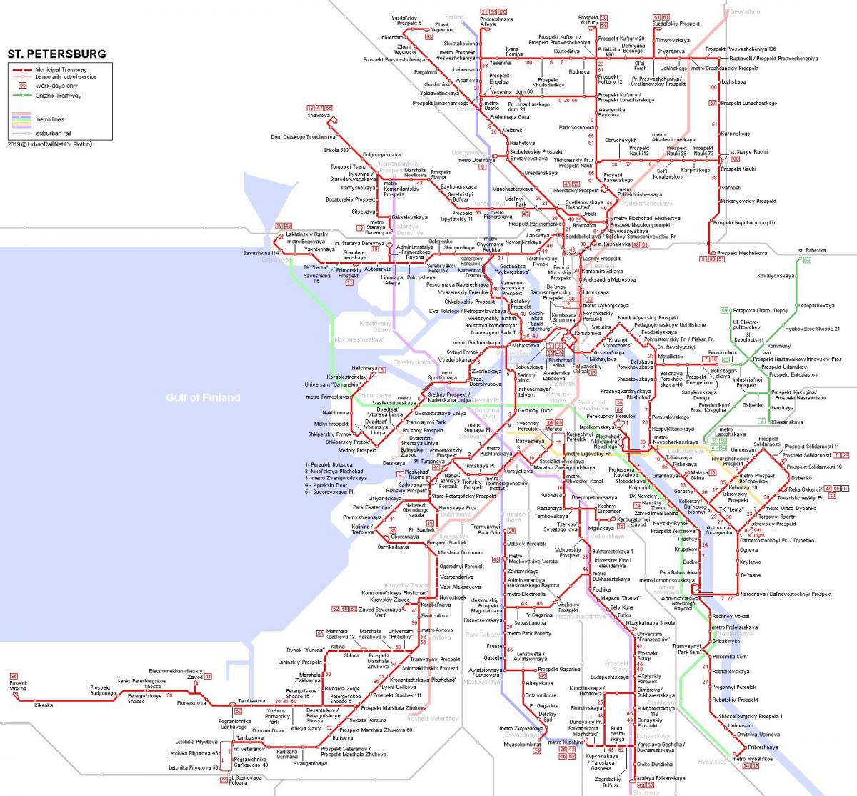 Mapa stacji tramwajowych w Sankt Petersburgu