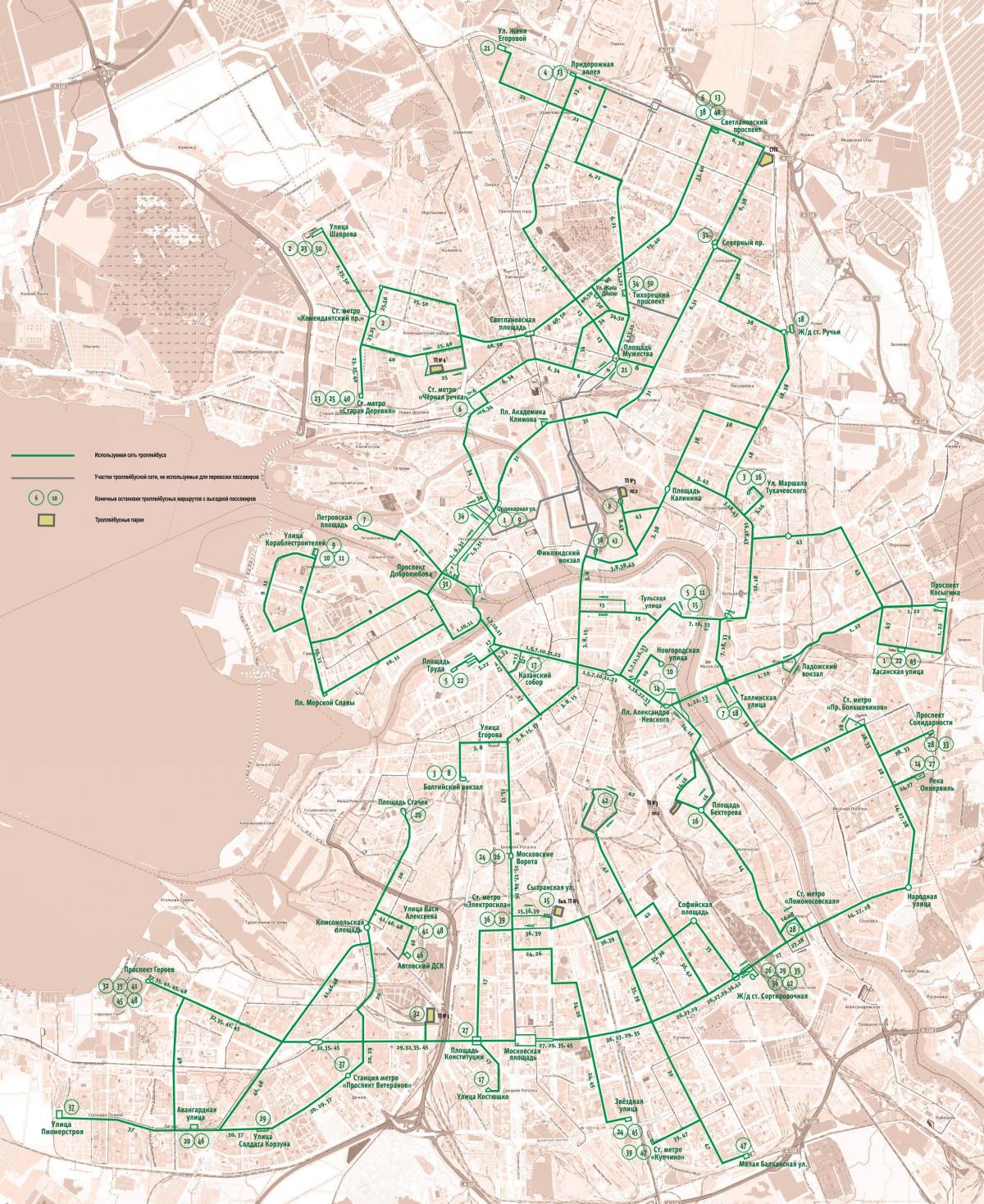 Mapa stacji trolejbusowych w Sankt Petersburgu